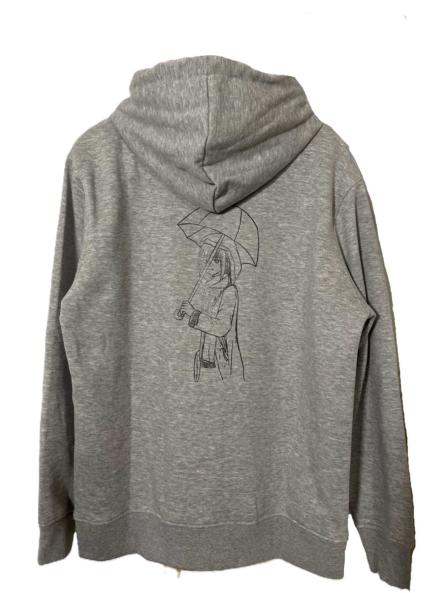 Girl Holding Umbrella Oversized Grey Pullover Hoodie Sweatshirt with Pocket