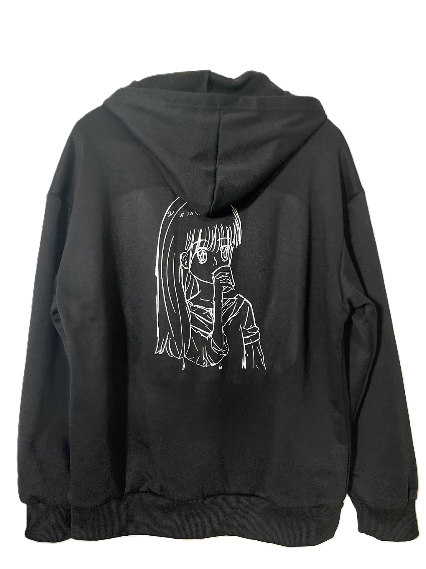 Girl Drinking Coffee Oversized Black Pullover Hoodie Sweatshirt with Pocket