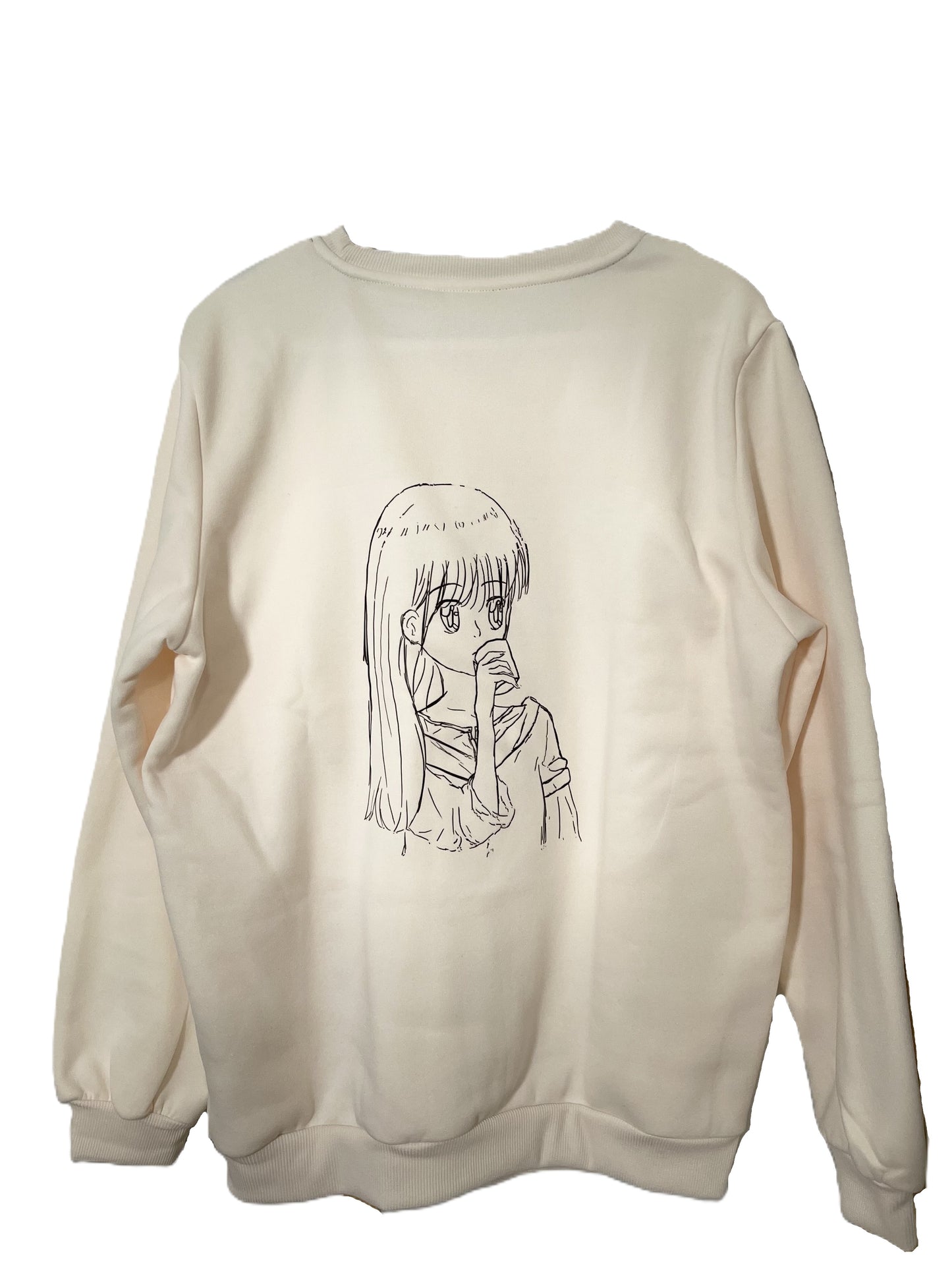 Girl Drinking Coffee Beige Long Sleeve Sweatshirt