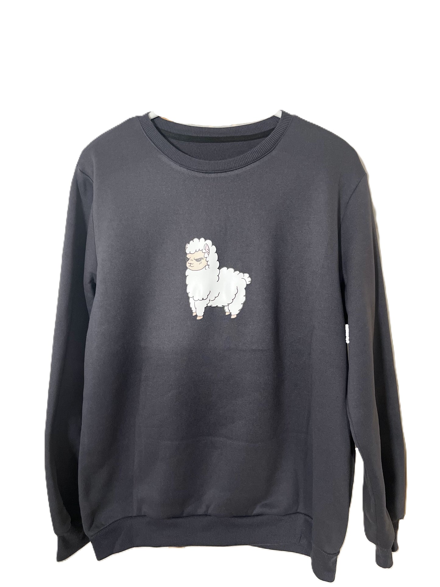 White Angry Alpaca Oversized Long Sleeve Grey Sweatshirt