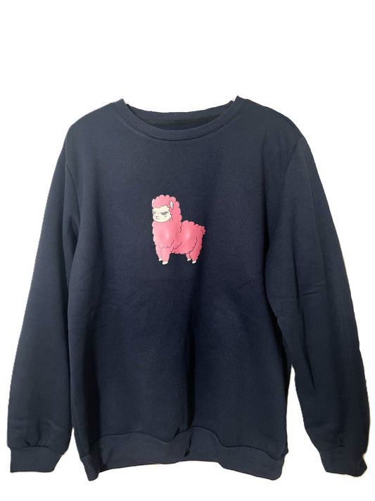 Red Angry Alpaca Oversized Long Sleeve Navy Blue Sweatshirt